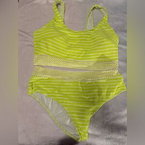SHEIN Women’s Plus Size 3X Lime Green Textured Bikini Set Mesh Cutout